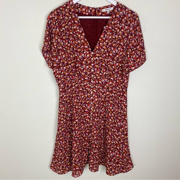 Madewell Dresses & Skirts - Madewell Burgundy Floral Mini Dress Floral Short Sleeve